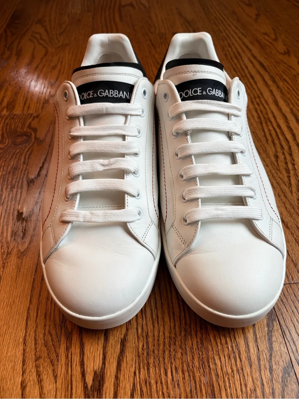 Dolce & Gabbana Portofino Logo Spoiler Sneakers White Black Red Stitch Men’s 9